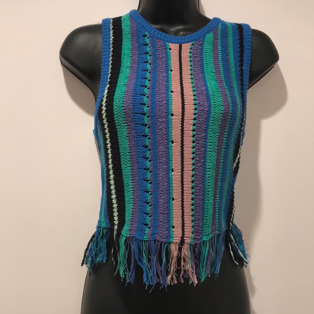 UO fringed effect striped crop top